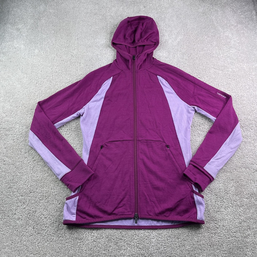 Icebreaker Hoodie Womens Medium Purple 260 Merino Wool Full Zip Active Jacket